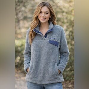 Patagonia Blue Gray Fleece Pullover Quarter Snap | Women’s Large L